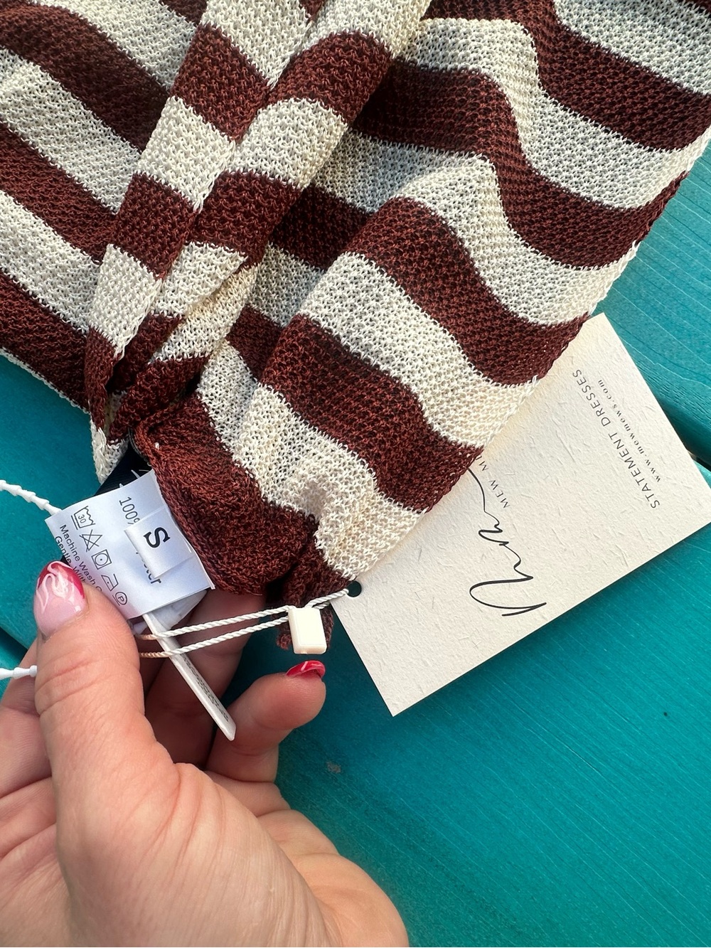 Striped Wide-Leg Knit Pants and Top (set) in Burgundy & White - Picture 2 of 7